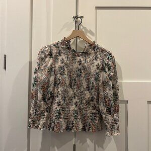 VERONICA BEARD Kali Smocked Cotton Puff Sleeve Top Stone Paisley size 2 $398